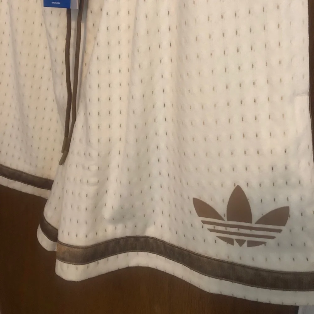 adidas Cream Athletic Shorts with Brown Trim
